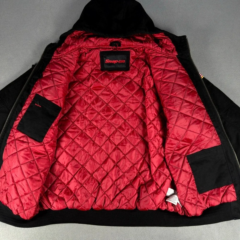 Snap On Tools Jacket XL Black‎ Utility RA Canvas Workwear Red Quilt Lined Heavy